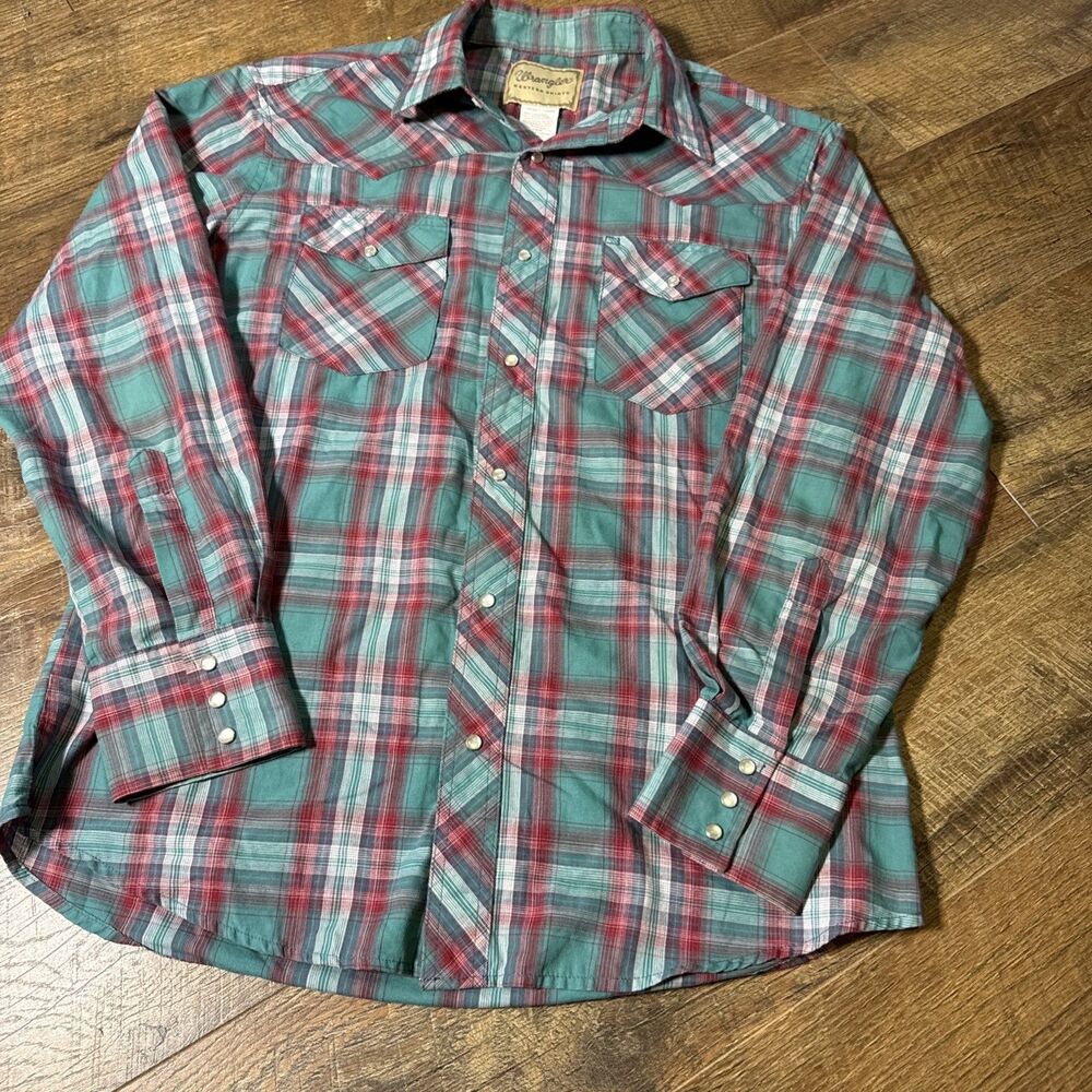 Wrangler Mens Large Plaid Western Pearl Snap Button Up Shirt Rodeo Cowboy Ranch